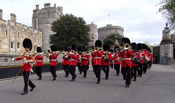 Band of the Irish Guards leading the Old Guard back down Castle Hill